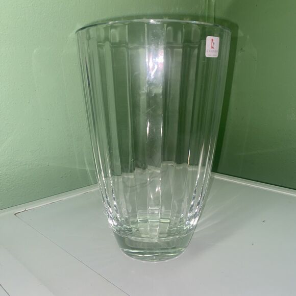 Vintage Caldier Heavy CRYSTAL Glass VASE 9.5” TALL 6” Diameter MADE IN ITALY - Picture 1 of 6